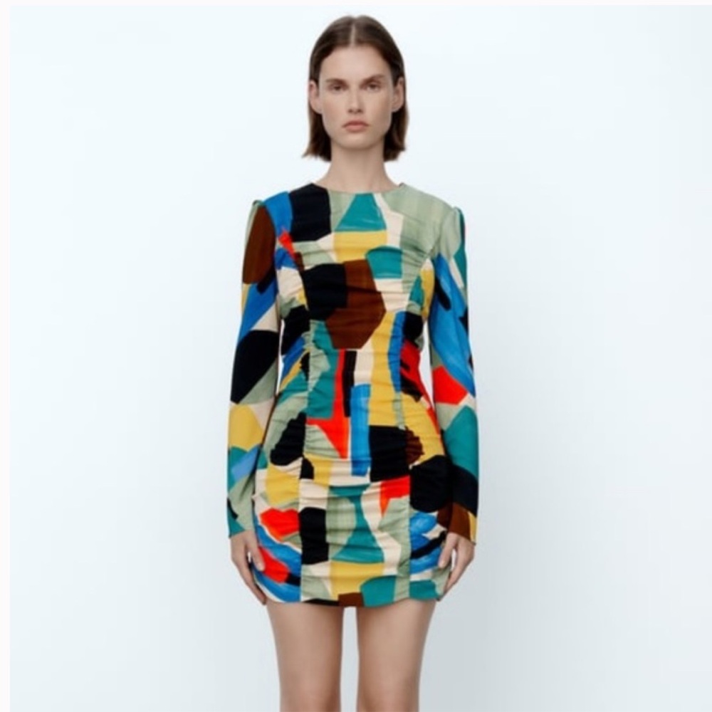 Zara Multicolor Abstract Print Dress